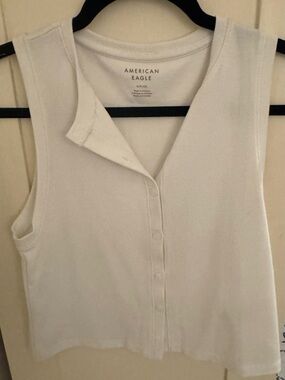 American Eagle Outfitters White Button-Front Sleeveless Tank